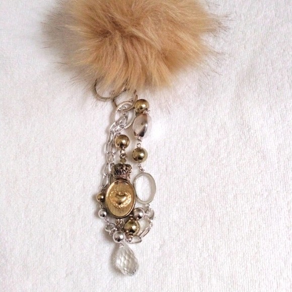 Antique Crystal Fancy Keychain Purse Charm Pom & Chains Mirror Dangle Boho Glam - Picture 1 of 7